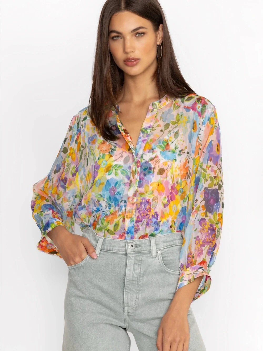 Johnny Was Jade Hunni 100% Silk Blouse